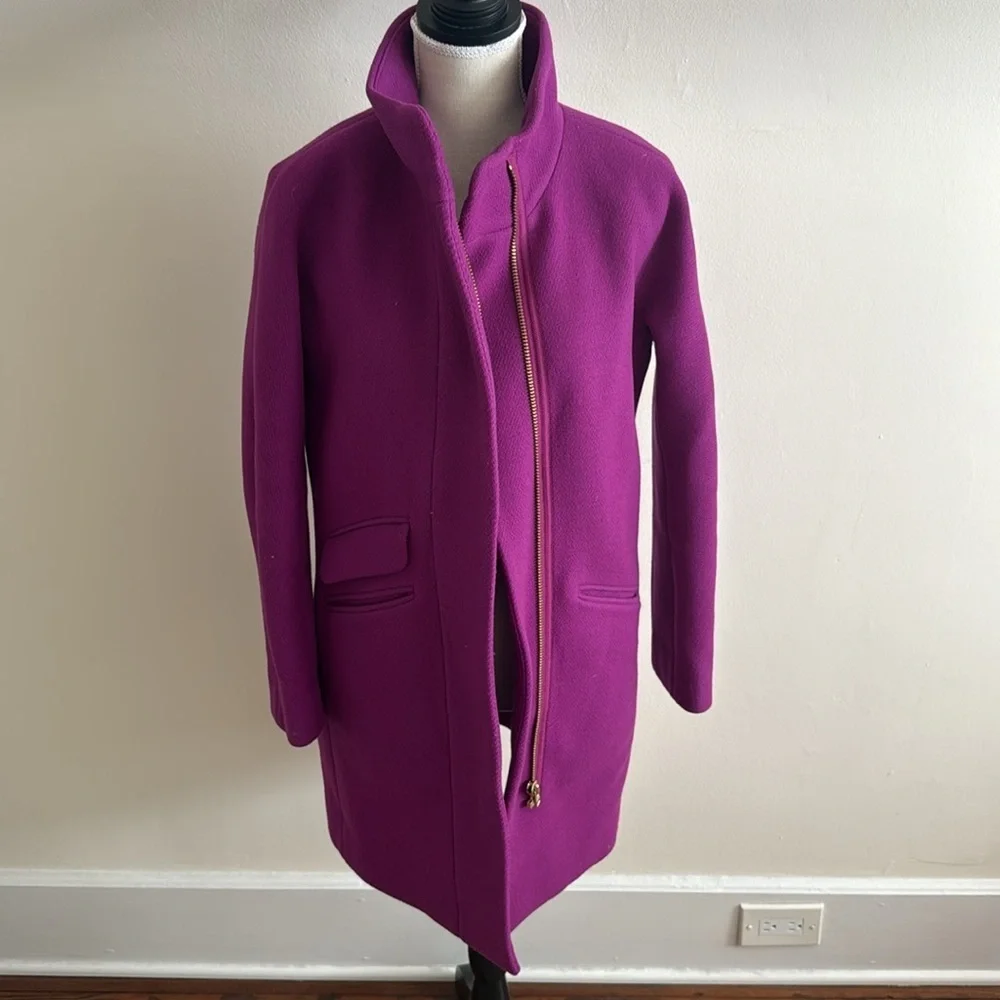 J Crew Cocoon Coat Wool Plum Purple Size 0 Stadium Cloth Nello Gori - Picture 2 of 9